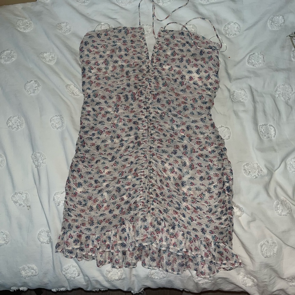 zara metallic thread draped dress